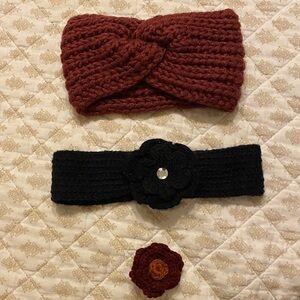 Stylish Knit Headband Set - Red and Black